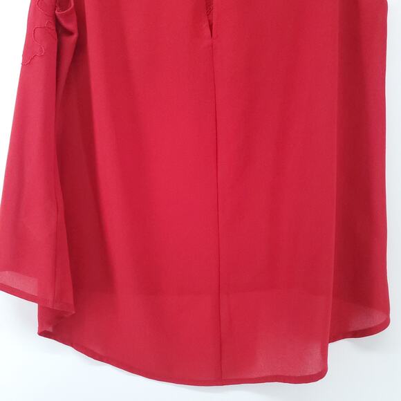 Anthro Pins + Needles Womens L Red Boho Floral Embroidered Laser Cut Tank Blouse - Picture 12 of 12